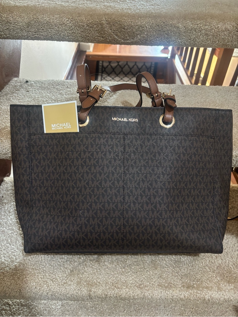 Michael Kors Brown MK Signature Tote with Gold Hardware